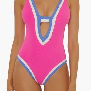 Becca Coast Line Plunge One-Piece Swimsuit Medium